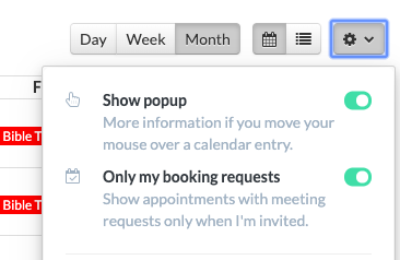 Screenshot of the new settings box in calendar view.