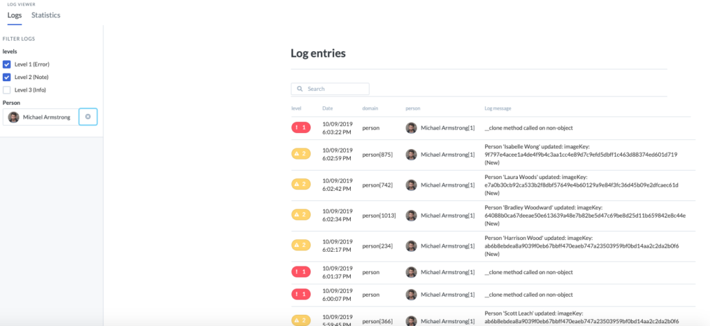 Screenshot of the new log view