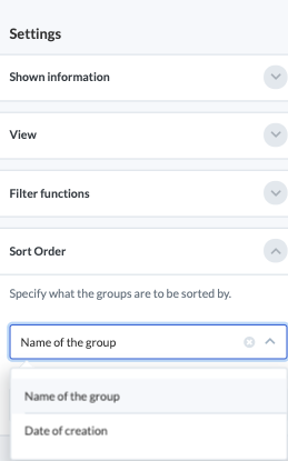 Screenshot of the sort setting on the group homepage.