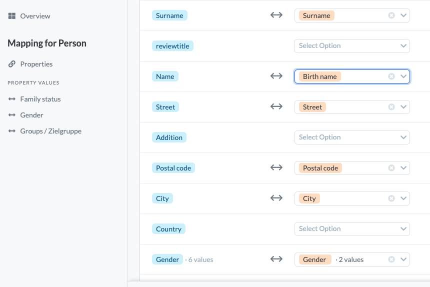 Screenshot of the page "Mapping for person" (example)