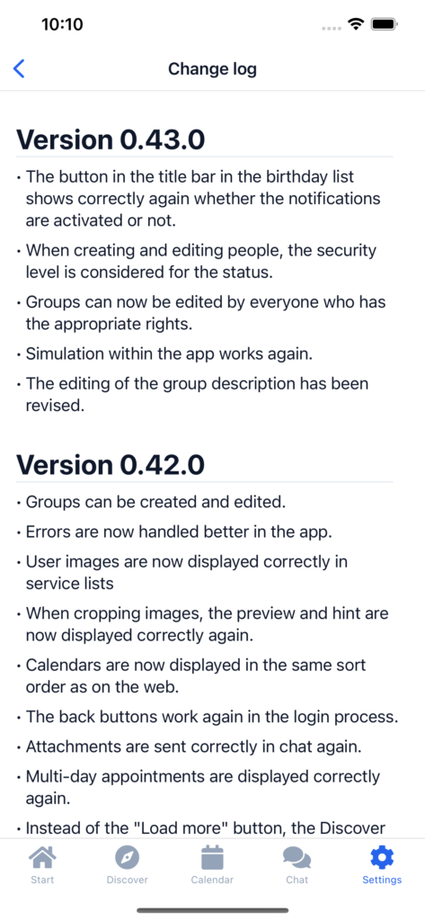 Screenshot: Current App Changelog is now displayed within the app