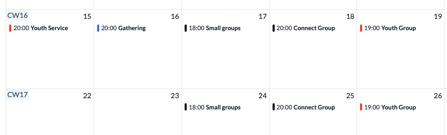 Screenshot of the calendar with small colored bars instead of dots per appointment.
