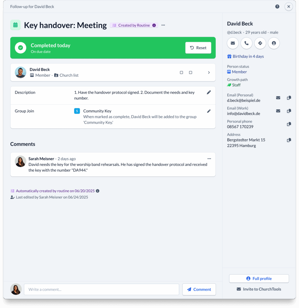 Follow-up that was completed