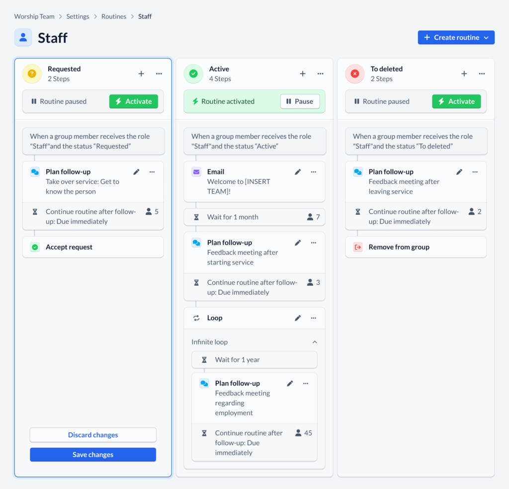Setting up routines for a group member role