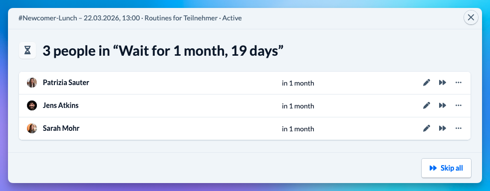 Screenshot: List of people waiting in a routine