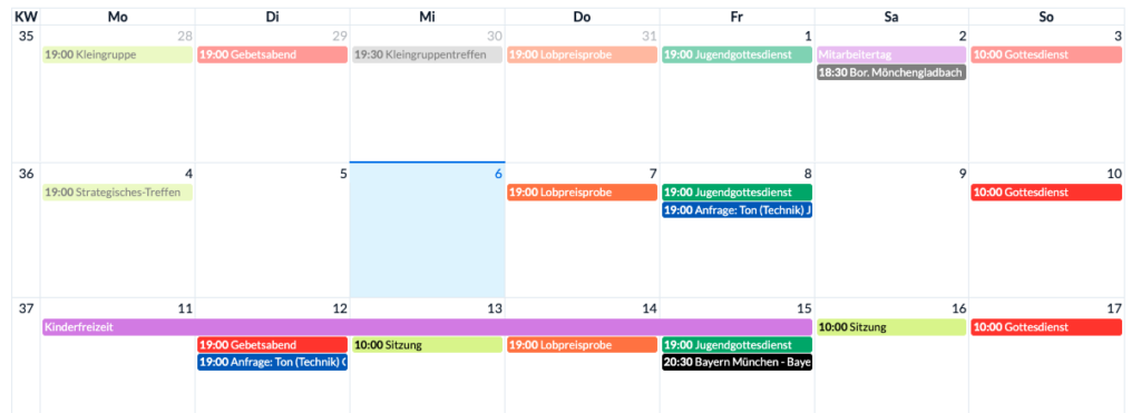 Screenshot der Monatsansicht beim Kalender mit den neuen Farben.