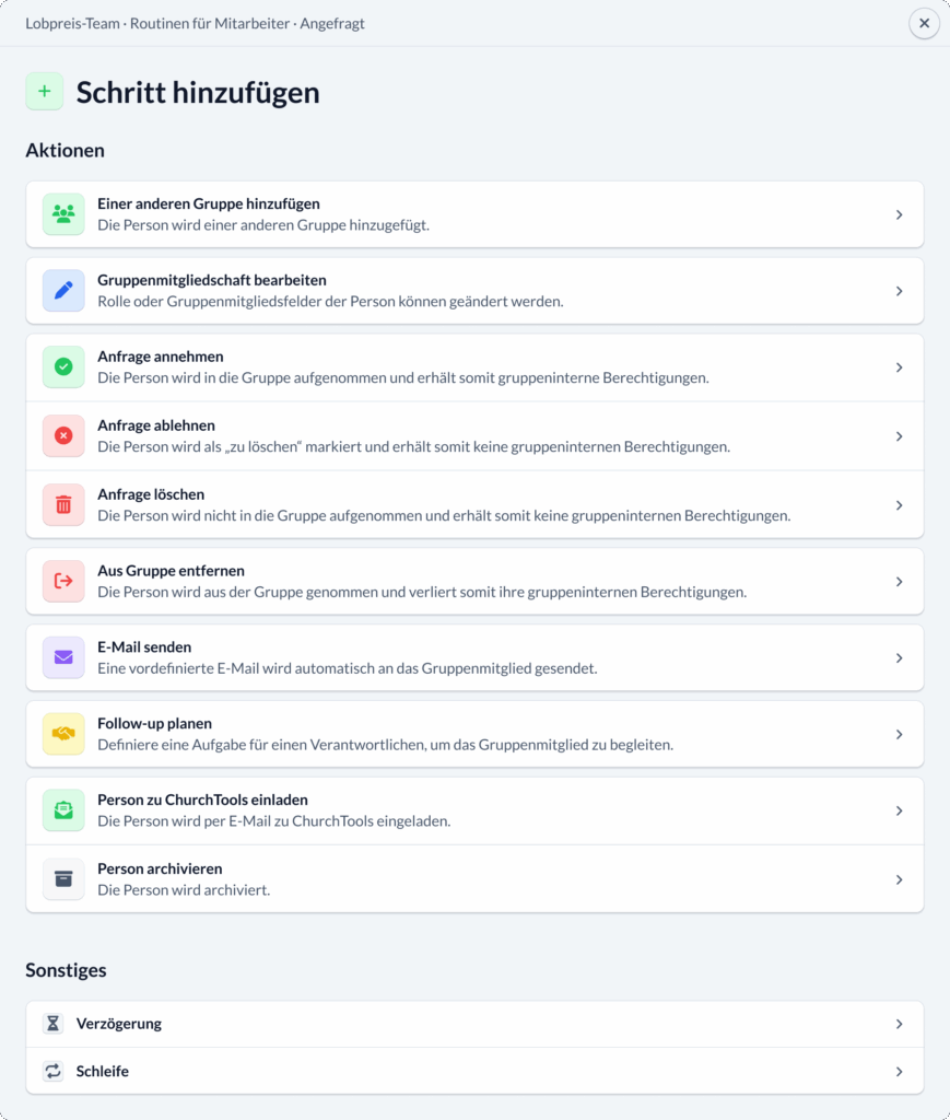 Routinen - Schritt hinzufügen